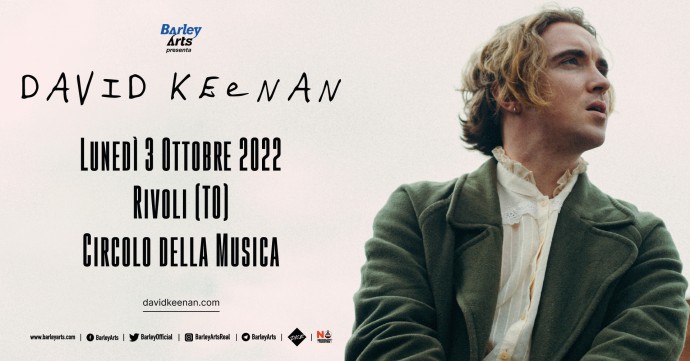 Lunedì 3 Ottobre 2022 arriva David Keenan al Circolo della musica di Rivoli (To)